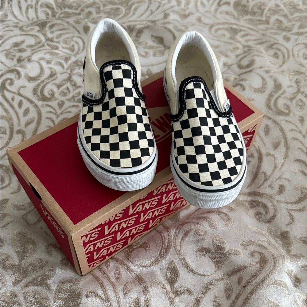 Vans Kids Classic Checkered Slip-On Sneakers - Black and Cream